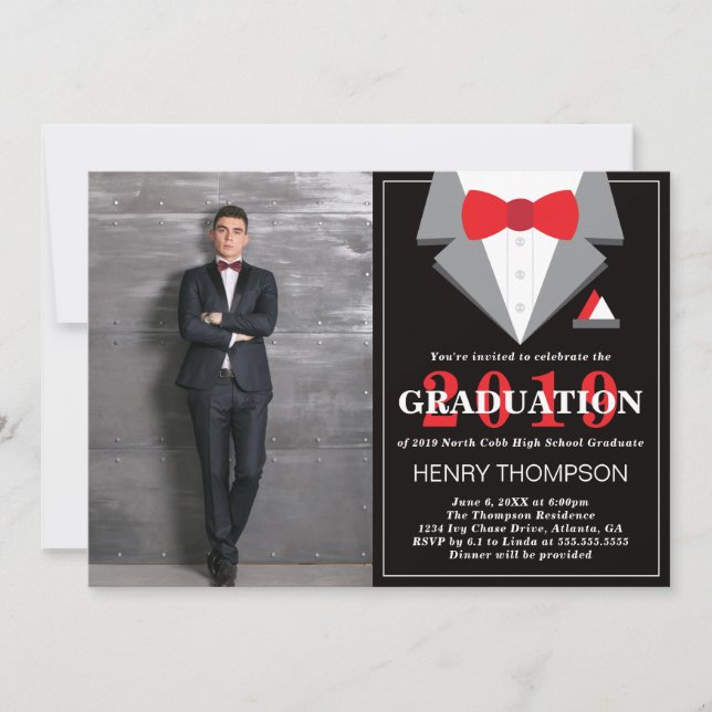 Graduation Party Invitation, Tuxedo Invitation (Front)