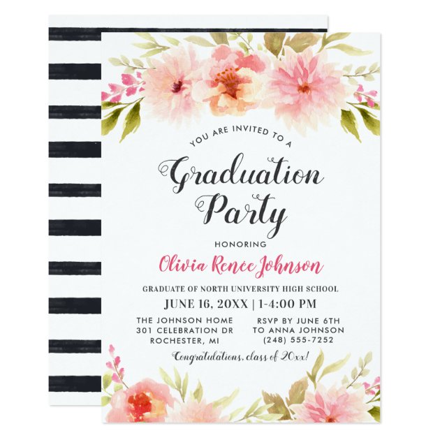 Graduation Party Invitation | Watercolor Flowers