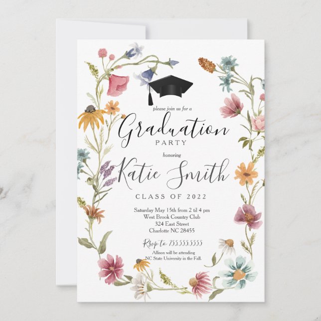 Graduation Party Invitation, Wildflower Graduation Invitation (Front)