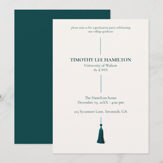 Graduation Party Invitation with Green Tassel (Front/Back)