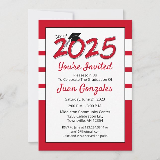 Graduation Party Invitation year 2023 red (Front)