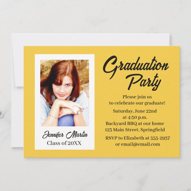 Graduation Party Invitation yellow simple photo (Front)