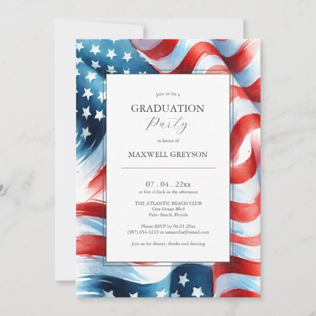 Graduation Party Invitations American Flag (Front)