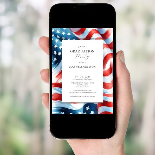 Graduation Party Invitations American Flag (Front Digital)
