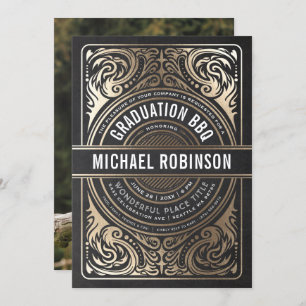 Graduation Party Invitations Gold Foil Black Photo