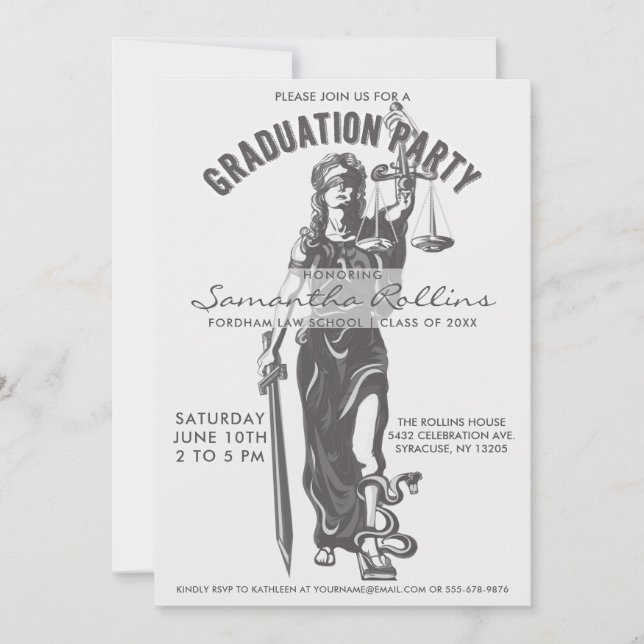 Graduation Party Invitations | Lady Justice (Front)