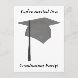 Graduation Party Invitations, Silver and Black Cap Invitation Postcard