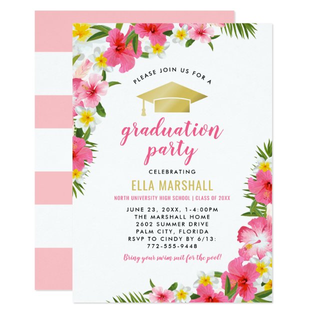 Graduation Party Invitations | Tropical Flowers