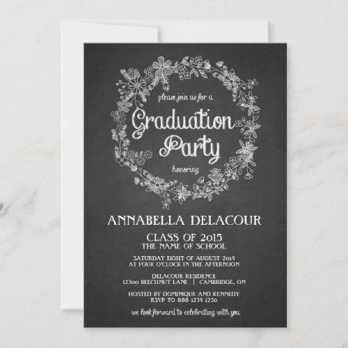 Graduation Party Invite_  Floral Wreath Chalkboard Invitation