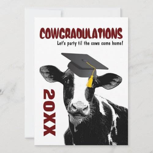 Graduation Party Invite _ Funny Cow in Grad Cap