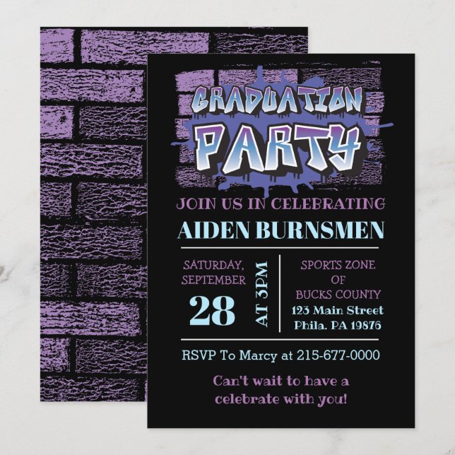  GRADUATION PARTY INVITE Graffiti Brick Wall Party (Front/Back)