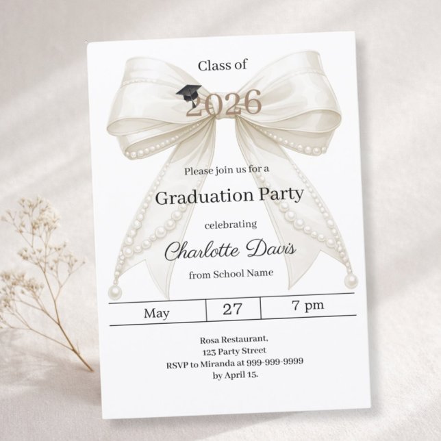 Graduation party ivory bow class of 2026 invitation (Creator Uploaded)