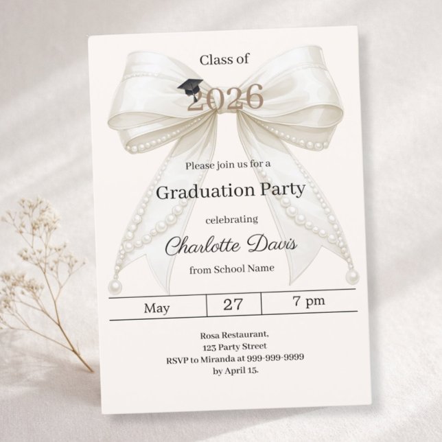 Graduation party ivory bow cream class of 2026 invitation (Creator Uploaded)