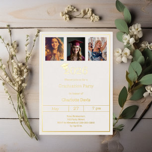 Graduation party ivory gold photo luxury foil invitation