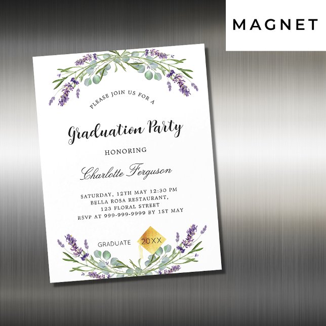 Graduation party lavender eucalyptus floral luxury magnetic invitation (Creator Uploaded)