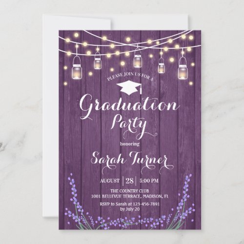 Graduation Party _ Lavender Rustic Purple Wood Invitation