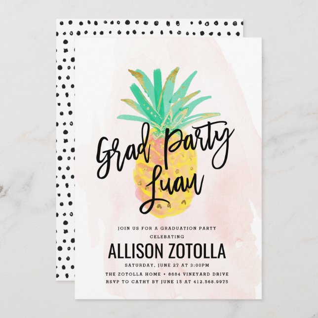 Graduation Party Luau Tropical Pineapple Party Invitation (Front/Back)