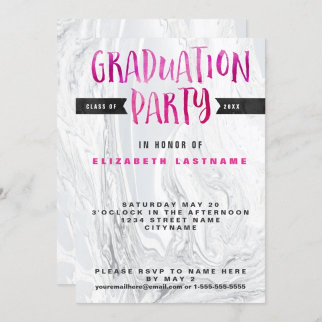 Graduation Party Marble Watercolor Invitation (Front/Back)