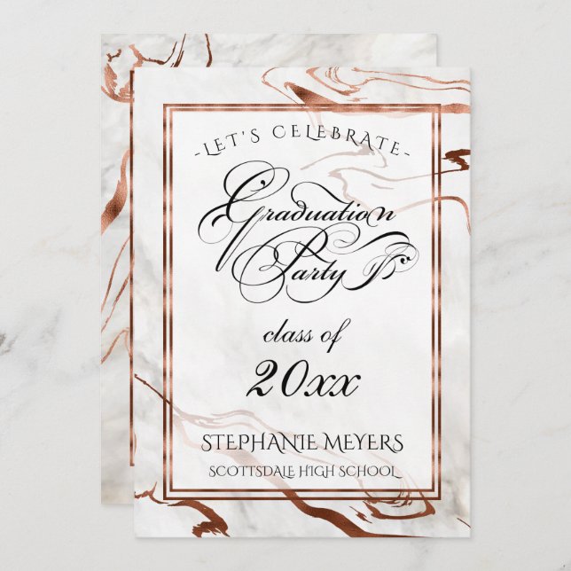 Graduation Party Marbleized Copper Typography Invitation (Front/Back)
