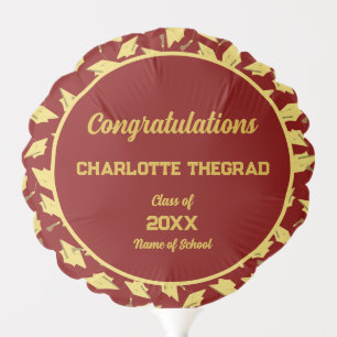 Graduation Party Maroon and Gold Personalize Photo Balloon