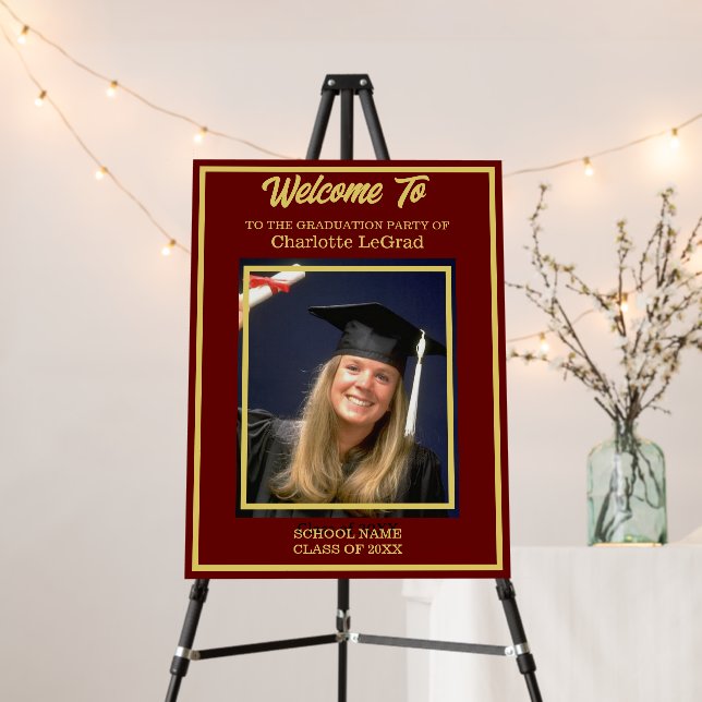 Graduation Party Maroon and Gold Welcome Sign (In Situ (Stand))