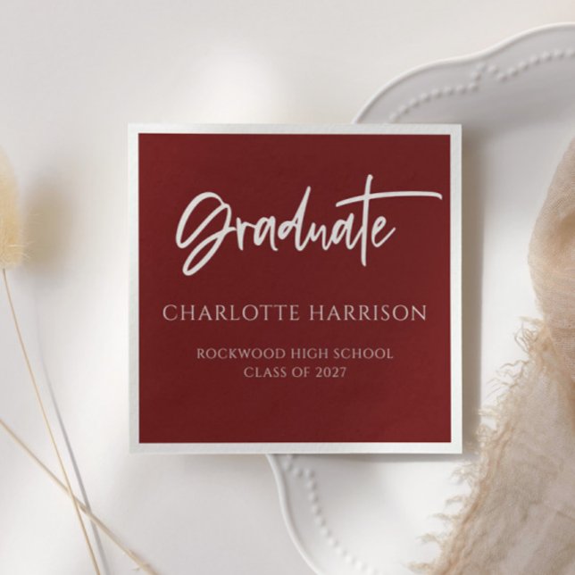 Graduation Party Maroon and White Script Napkins (Creator Uploaded)