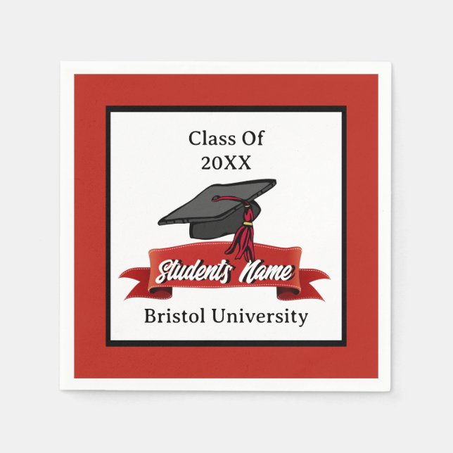 Graduation Party Maroon Black White School Colors Napkins (Front)