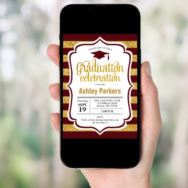 Graduation Party - Maroon Gold Stripes Invitation (Front Digital)