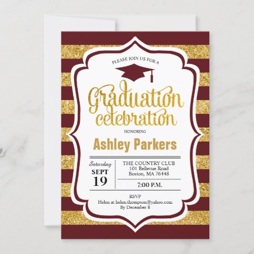 Graduation Party _ Maroon Gold Stripes Invitation