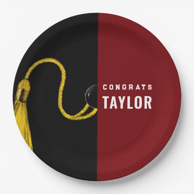 Graduation Party Maroon Paper Plates (Front)