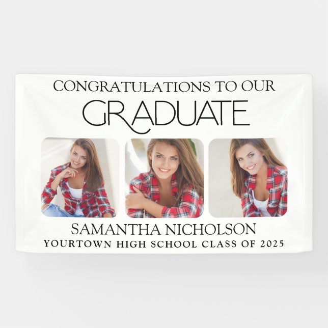 Graduation Party Modern 3 Photo Congratulations  Banner (Horizontal)