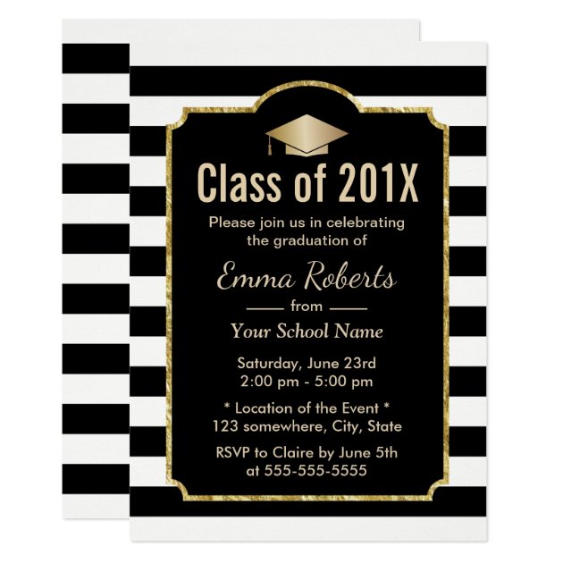 Graduation Party Modern Black & White Stripes Invitation