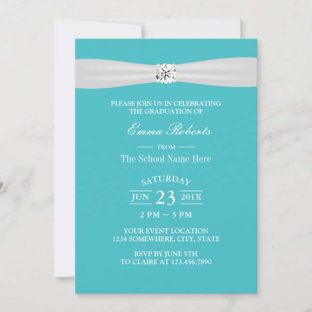 Graduation Party Modern Bright Diamond Turquoise Invitation (Front)