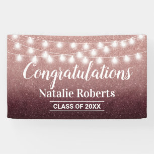 Graduation Party Modern Burgundy & Rose Gold Ombre Banner