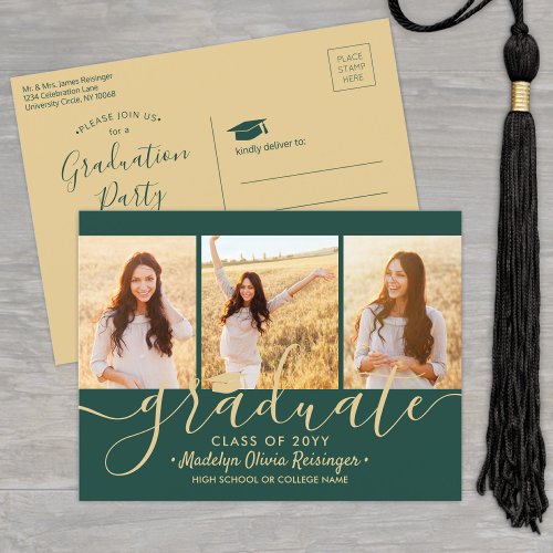 Graduation Party Modern Green and Gold 3 Photo