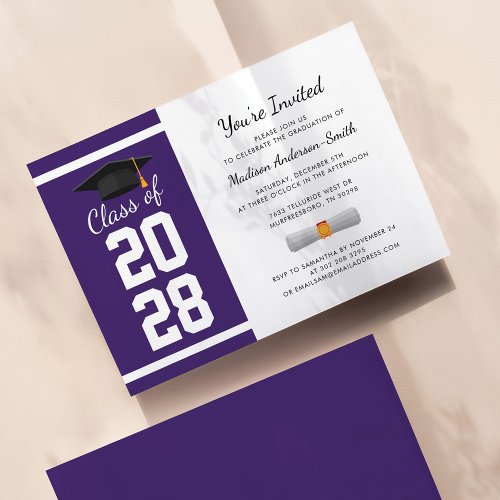 Graduation Party Modern Purple White Grad 2024 Invitation