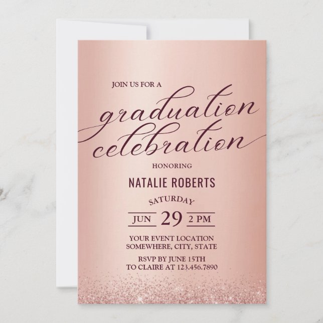 Graduation Party Modern Rose Gold Typography Invitation (Front)