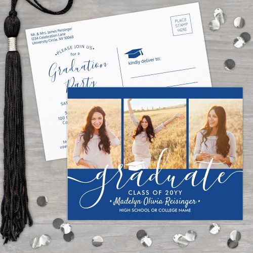 Graduation Party Modern Royal Blue & White 3 Photo