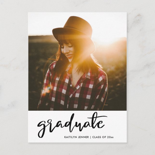 Graduation Party Modern Script Save The Date Photo Postcard (Front)