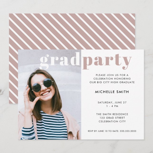 Graduation Party Modern Typography Custom Photo Invitation (Front/Back)