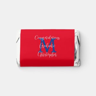 Graduation Party Name Blue Monogram White Red