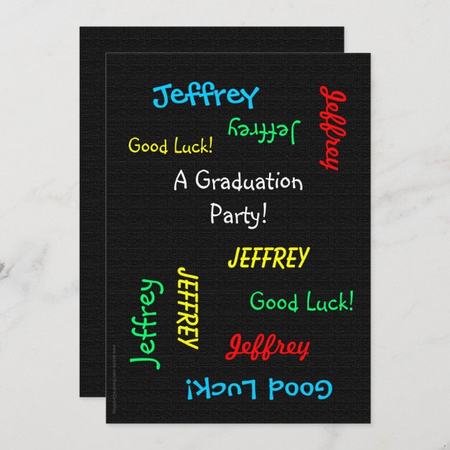 Graduation Party, Name, Faux Black Burlap Invitation (Front/Back)