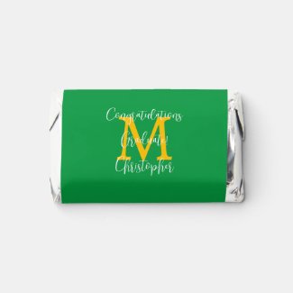 Graduation Party Name Gold Monogram Green White