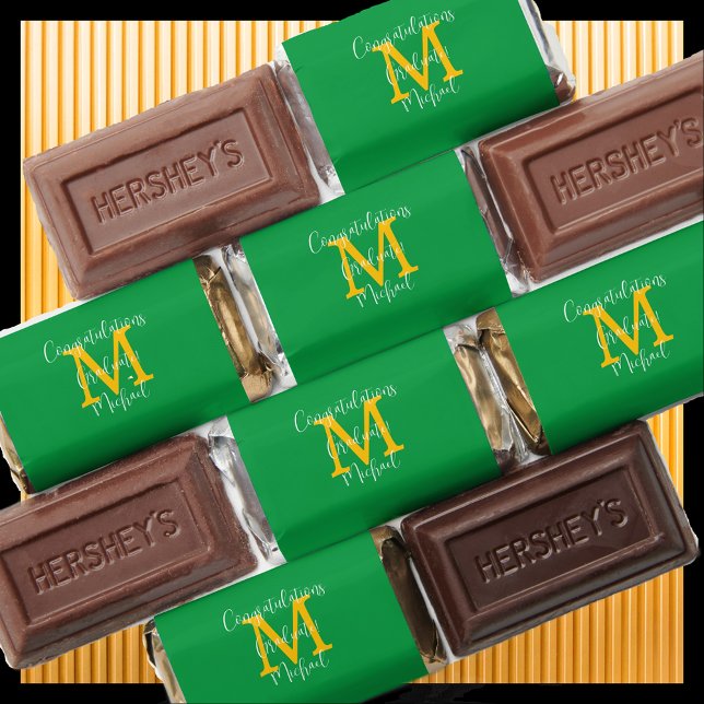 Graduation Party Name Gold Monogram Green White Hershey's Miniatures (Creator Uploaded)