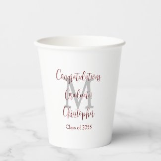 Graduation Party Name Gray Monogram Burgundy White