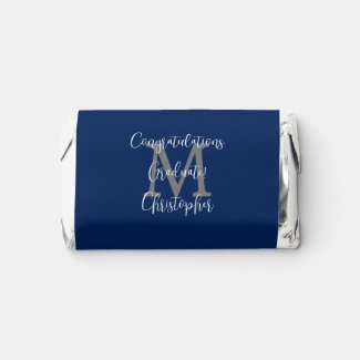 Graduation Party Name Gray Monogram White Blue