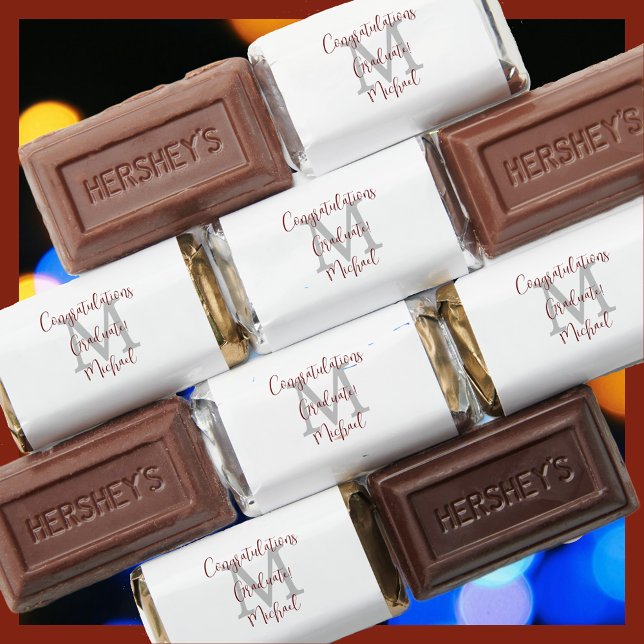 Graduation Party Name Gray Monogram White Burgundy Hershey's Miniatures (Creator Uploaded)