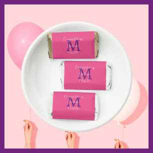 Graduation Party Name Purple Monogram Pink White Hershey's Miniatures