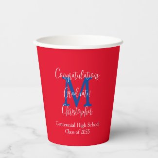 Graduation Party Name Red White Blue Monogram 