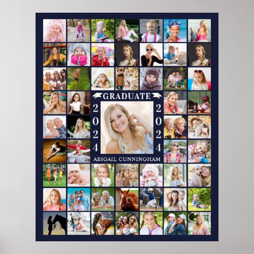 Graduation Party Navy Blue 55 Photo Collage Poster